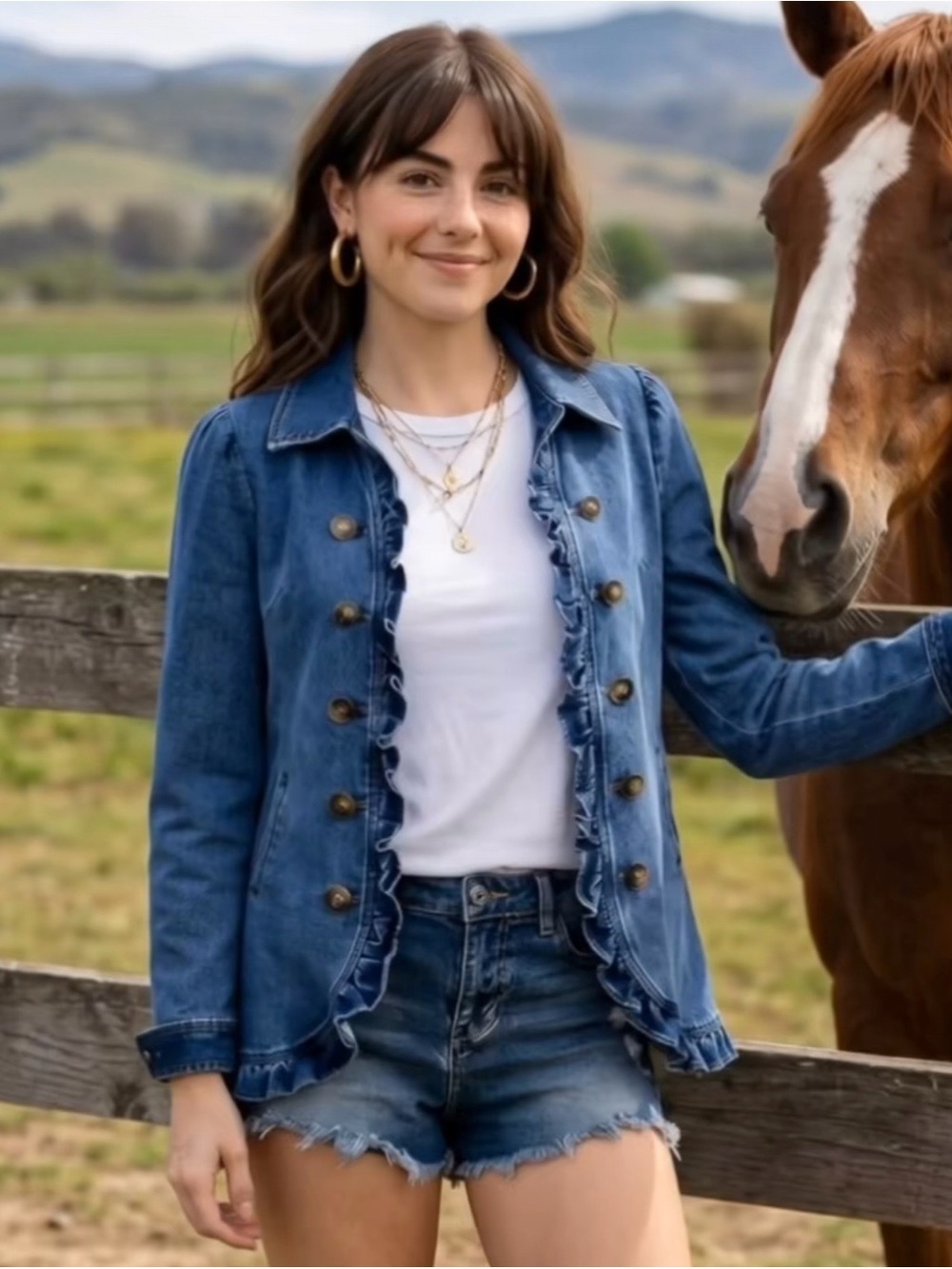 Blue Ruffle-Trim Denim Jacket - Women's Jean Jacket XL